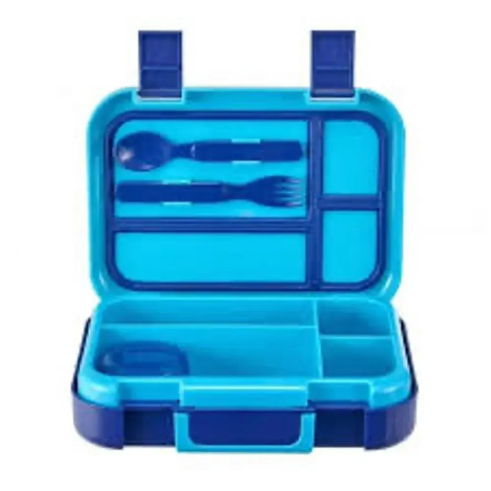 Your Zone Blue Bento Lunch Box with Utensils Condiment Container Dishwasher Safe